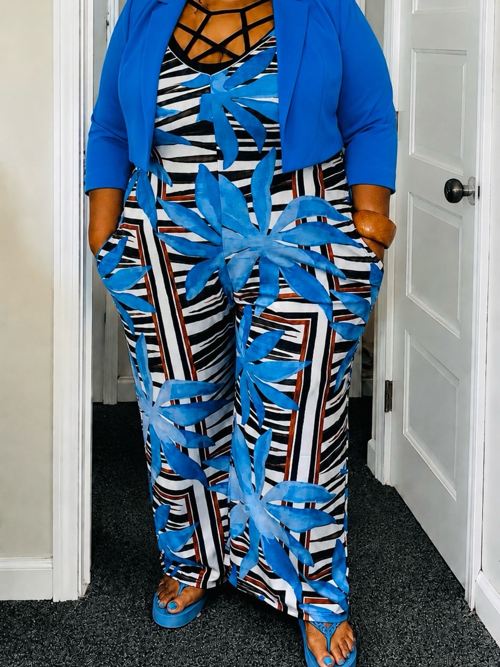 T.J.Maxx Blue Floral Jumpsuit 3X - Picture 3 of 6